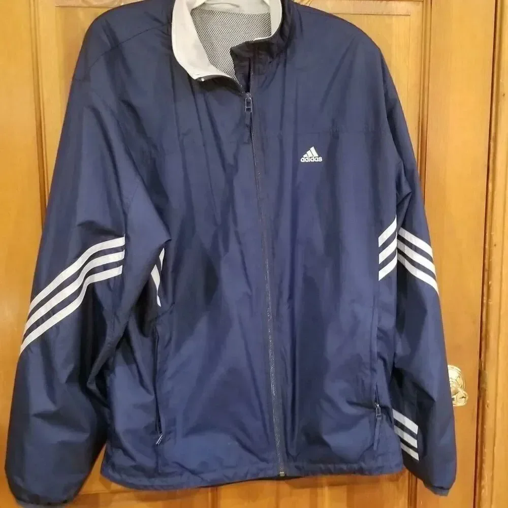 Vintage Y2K Mens Large Adidas Blue Track Windbreaker Jacket